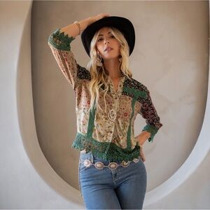 Earthy Boho Button Down Cropped Shirt